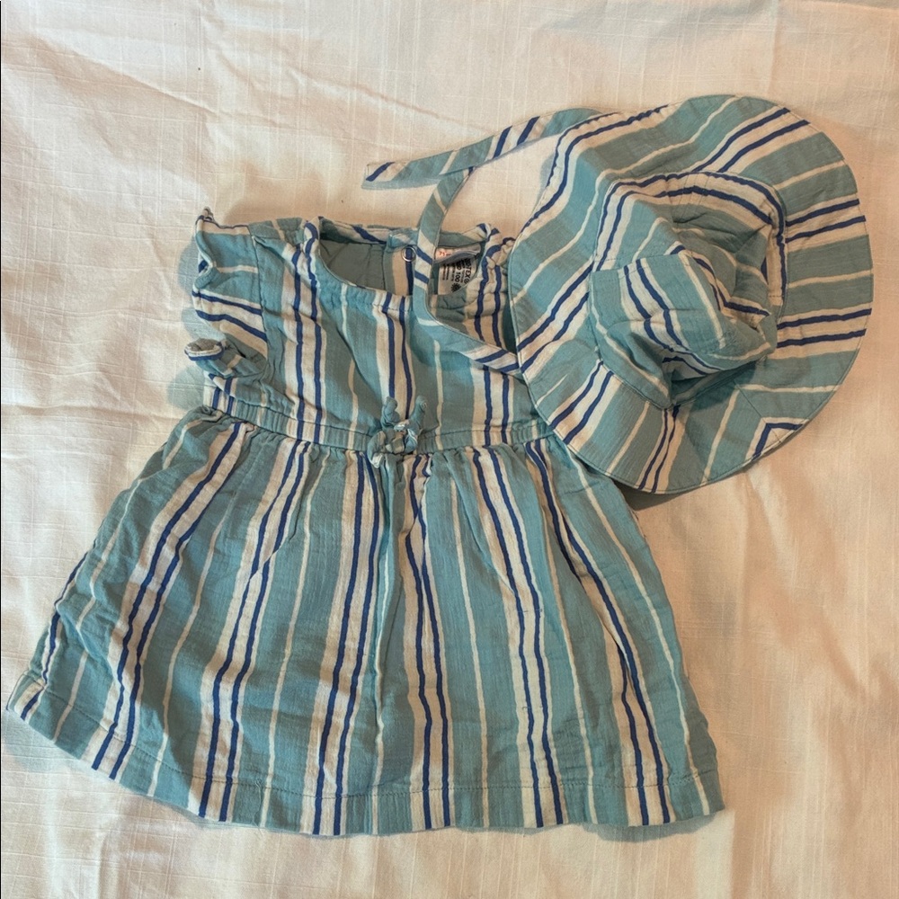 Hanna Andersson Blue Striped Kids Dress and Hat